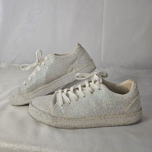 Aldo Etilivia Glitter Women's Size 8.5 Sneakers White Sparkle Iridescent Opal - Picture 2 of 5
